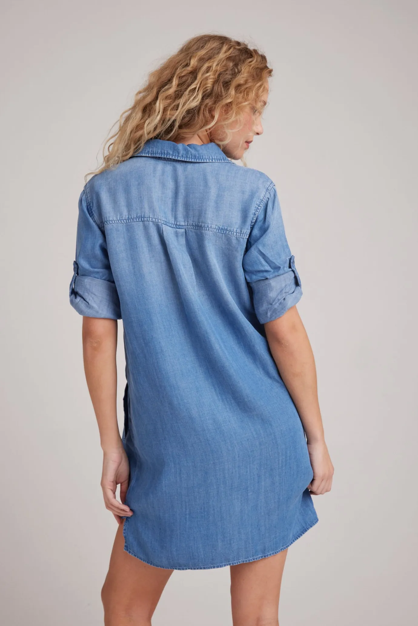 Bella Dahl A-Line Rolled Tab Sleeve Dress - Medium Ombre Wash- Short Dresses