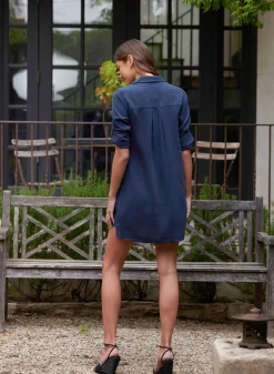 Bella Dahl A-Line Rolled Tab Sleeve Dress - Endless Sea- Essentials Dresses
