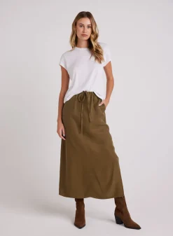 Bella Dahl Ana Side Slit Skirt - Basil Green- Skirts