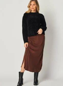 Bella Dahl Asymmetric Side Slit Bias Skirt - Mahogany Brown- Skirts