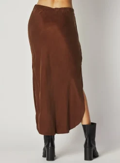 Bella Dahl Asymmetric Side Slit Bias Skirt - Mahogany Brown- Skirts