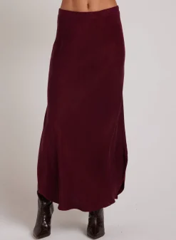 Bella Dahl Asymmetric Side Slit Bias Skirt - Deep Plum- Skirts