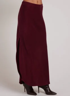 Bella Dahl Asymmetric Side Slit Bias Skirt - Deep Plum- Skirts