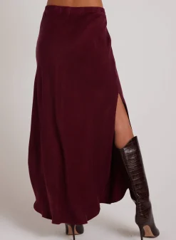 Bella Dahl Asymmetric Side Slit Bias Skirt - Deep Plum- Skirts
