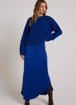 Bella Dahl Asymmetric Side Slit Bias Skirt - Rich Cobalt- Skirts