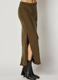 Bella Dahl Asymmetric Side Slit Bias Skirt - Autumn Olive- Skirts