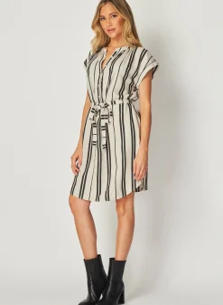 Bella Dahl Belted Cap Sleeve Dress - Soft Ecru- Short Dresses