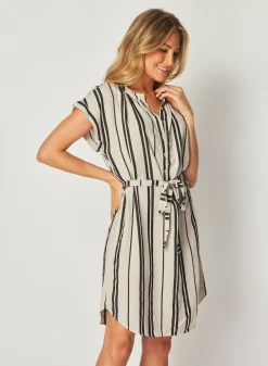 Bella Dahl Belted Cap Sleeve Dress - Soft Ecru- Short Dresses