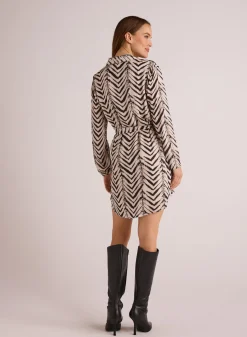 Bella Dahl Belted Pullover Shirt Dress - Batik Chevron Print- Short Dresses