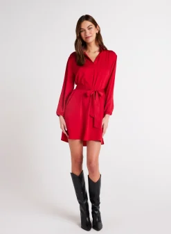 Bella Dahl Belted Pullover Shirt Dress - Cherry Red- Essentials Dresses