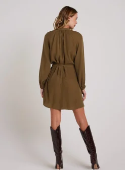 Bella Dahl Belted Raglan Mini Dress - Basil Green- Short Dresses
