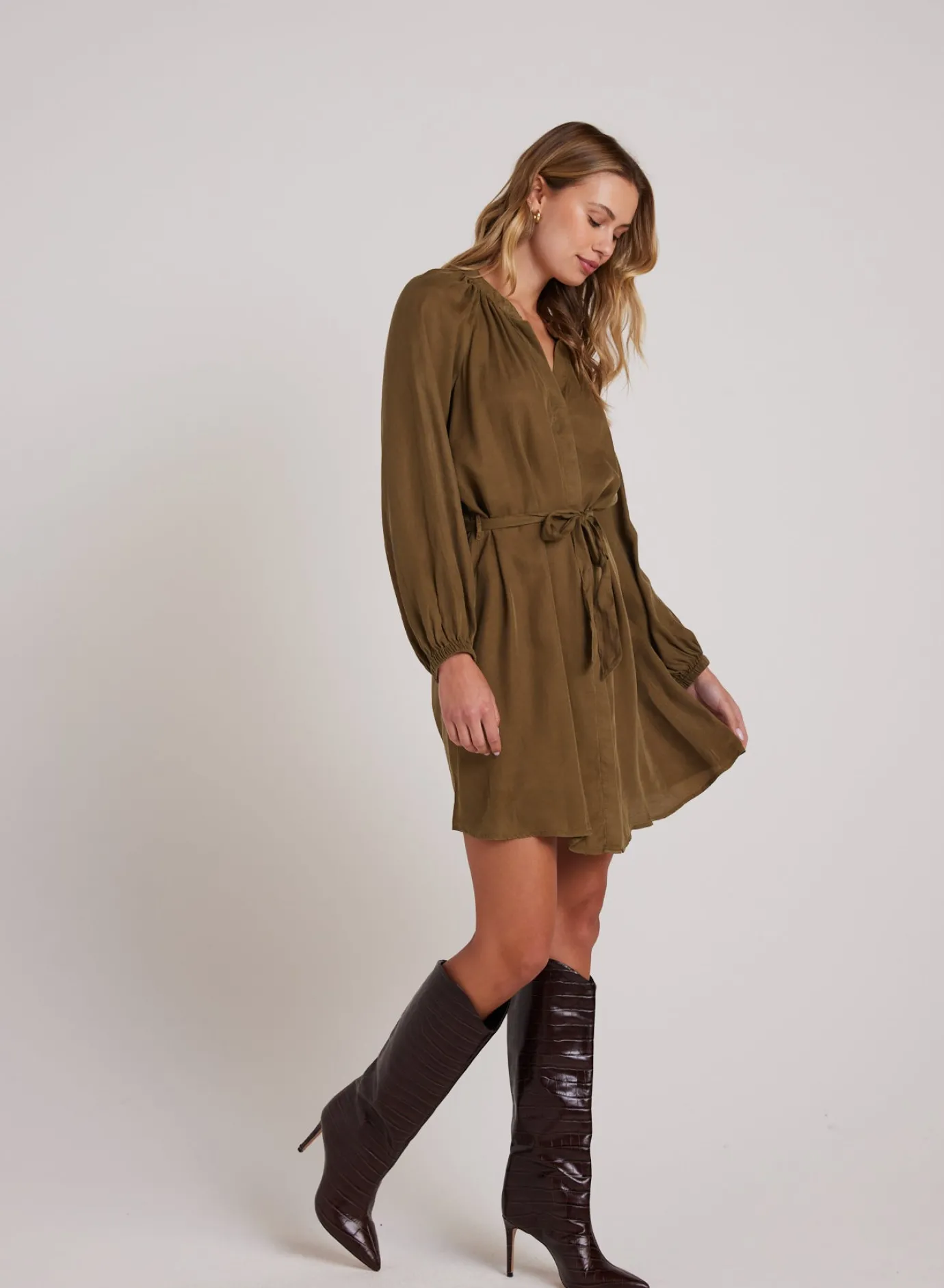 Bella Dahl Belted Raglan Mini Dress - Basil Green- Short Dresses