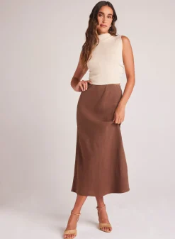 Bella Dahl Bias Midi Skirt - Botanical Brown- Skirts
