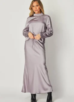 Bella Dahl Bias Satin Skirt with Tie - Glacier Grey- Skirts