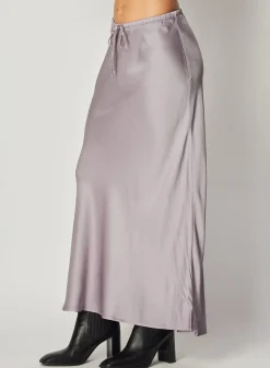 Bella Dahl Bias Satin Skirt with Tie - Glacier Grey- Skirts