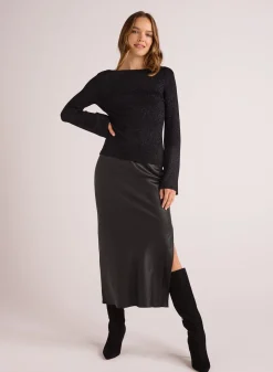 Bella Dahl Boatneck Long Sleeve Sweater - Black with Metallic- Sweaters