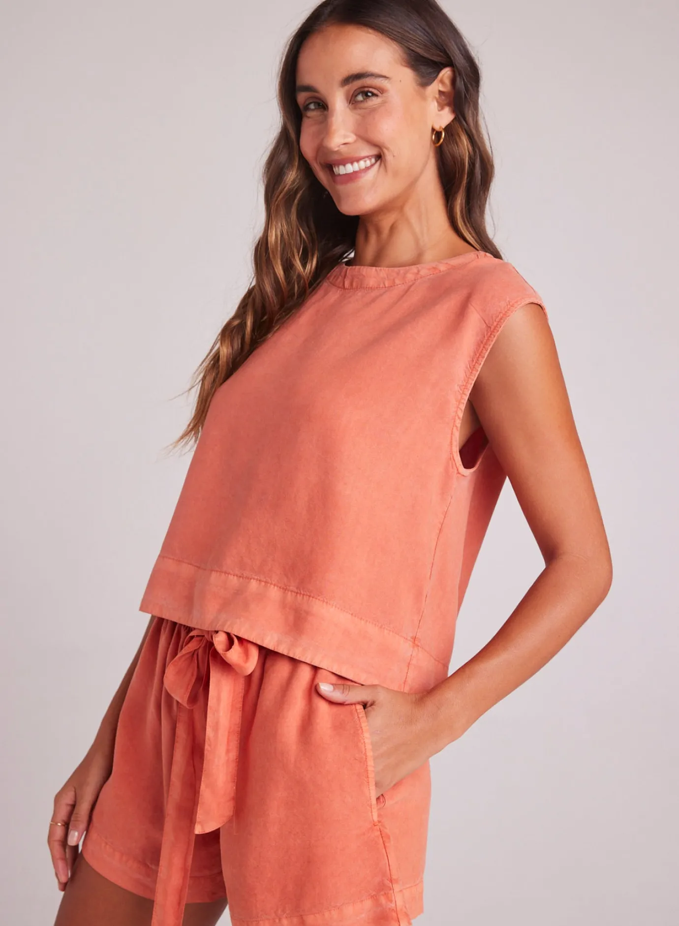Bella Dahl Boxy Button Back Top - Clay Oasis- Sleeveless