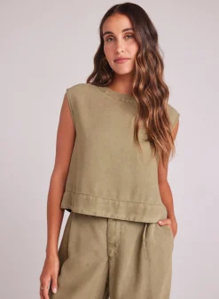 Bella Dahl Boxy Button Back Top - French Olive- Sleeveless