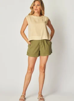 Bella Dahl Boxy Button Back Top - Summer Khaki- Sleeveless