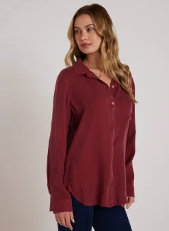 Bella Dahl Boyfriend Shirt - Sweet Merlot- Long Sleeve
