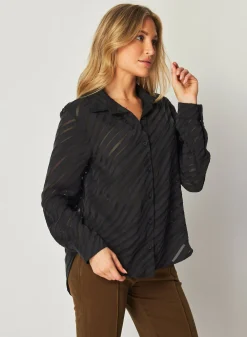 Bella Dahl Burn Out Button Down Shirt - Black Zebra- Button Down