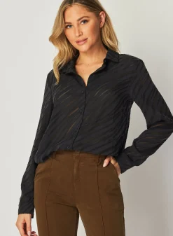 Bella Dahl Burn Out Button Down Shirt - Black Zebra- Button Down