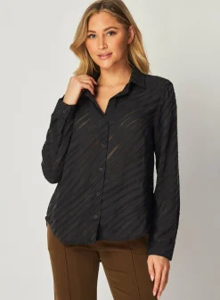 Bella Dahl Burn Out Button Down Shirt - Black Zebra- Long Sleeve