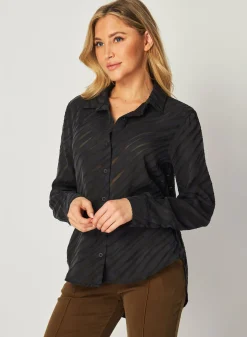 Bella Dahl Burn Out Button Down Shirt - Black Zebra- Long Sleeve
