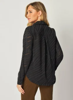 Bella Dahl Burn Out Button Down Shirt - Black Zebra- Long Sleeve