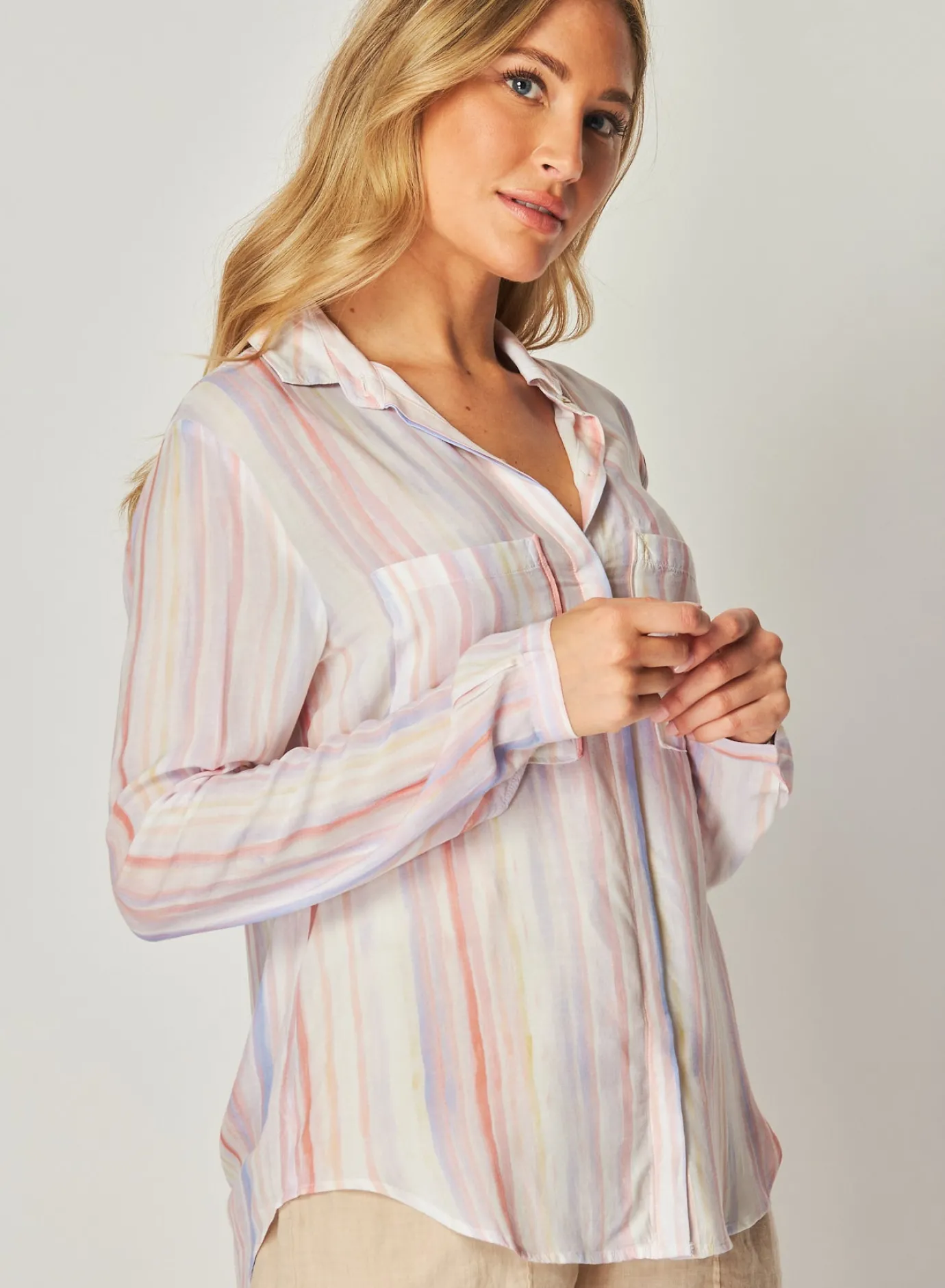 Bella Dahl Button Down Hipster - Sunrise Stripe Print- Long Sleeve