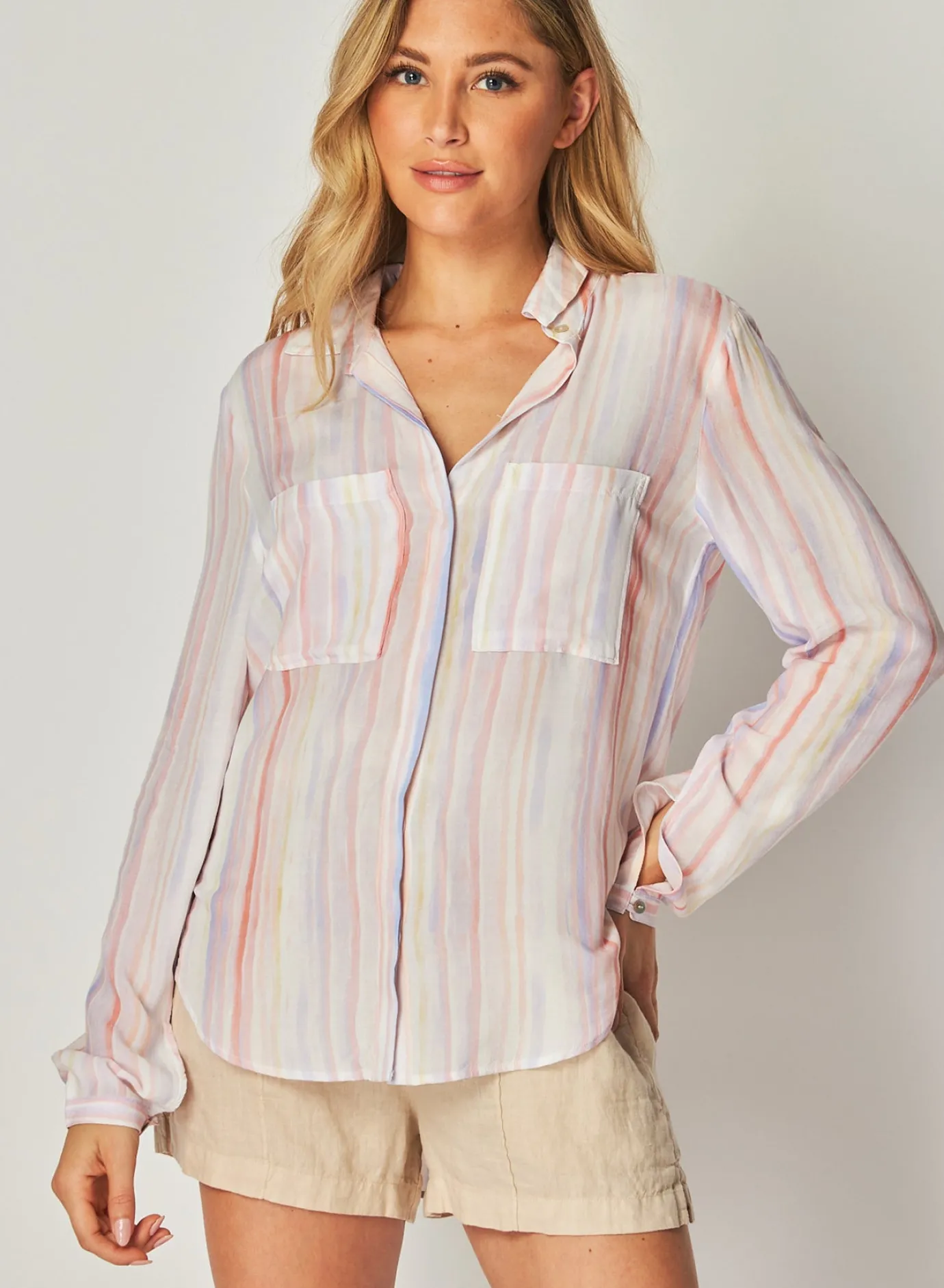 Bella Dahl Button Down Hipster - Sunrise Stripe Print- Button Down