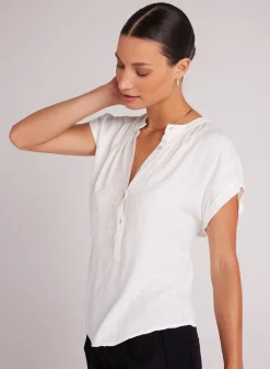 Bella Dahl Cap Sleeve Henley - Off White- Short Sleeve