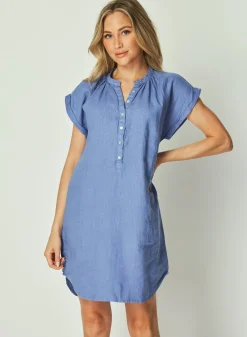 Bella Dahl Cap Sleeve Henley Dress -  Bahia Blue- Short Dresses
