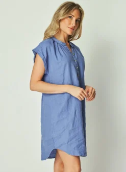 Bella Dahl Cap Sleeve Henley Dress -  Bahia Blue- Short Dresses