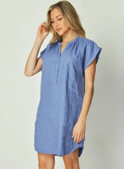 Bella Dahl Cap Sleeve Henley Dress -  Bahia Blue- Short Dresses