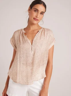 Bella Dahl Cap Sleeve Pullover - Salvador Sand Print- Short Sleeve