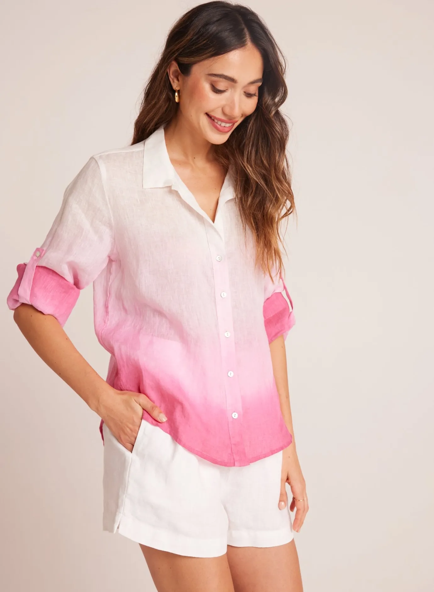 Bella Dahl Capri Button Down - Pink Ombre Dye- Long Sleeve