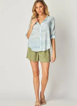 Bella Dahl Capri Button Down Shirt - Waves Camo Print- Long Sleeve