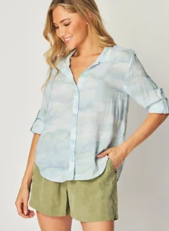 Bella Dahl Capri Button Down Shirt - Waves Camo Print- Long Sleeve
