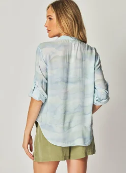 Bella Dahl Capri Button Down Shirt - Waves Camo Print- Long Sleeve