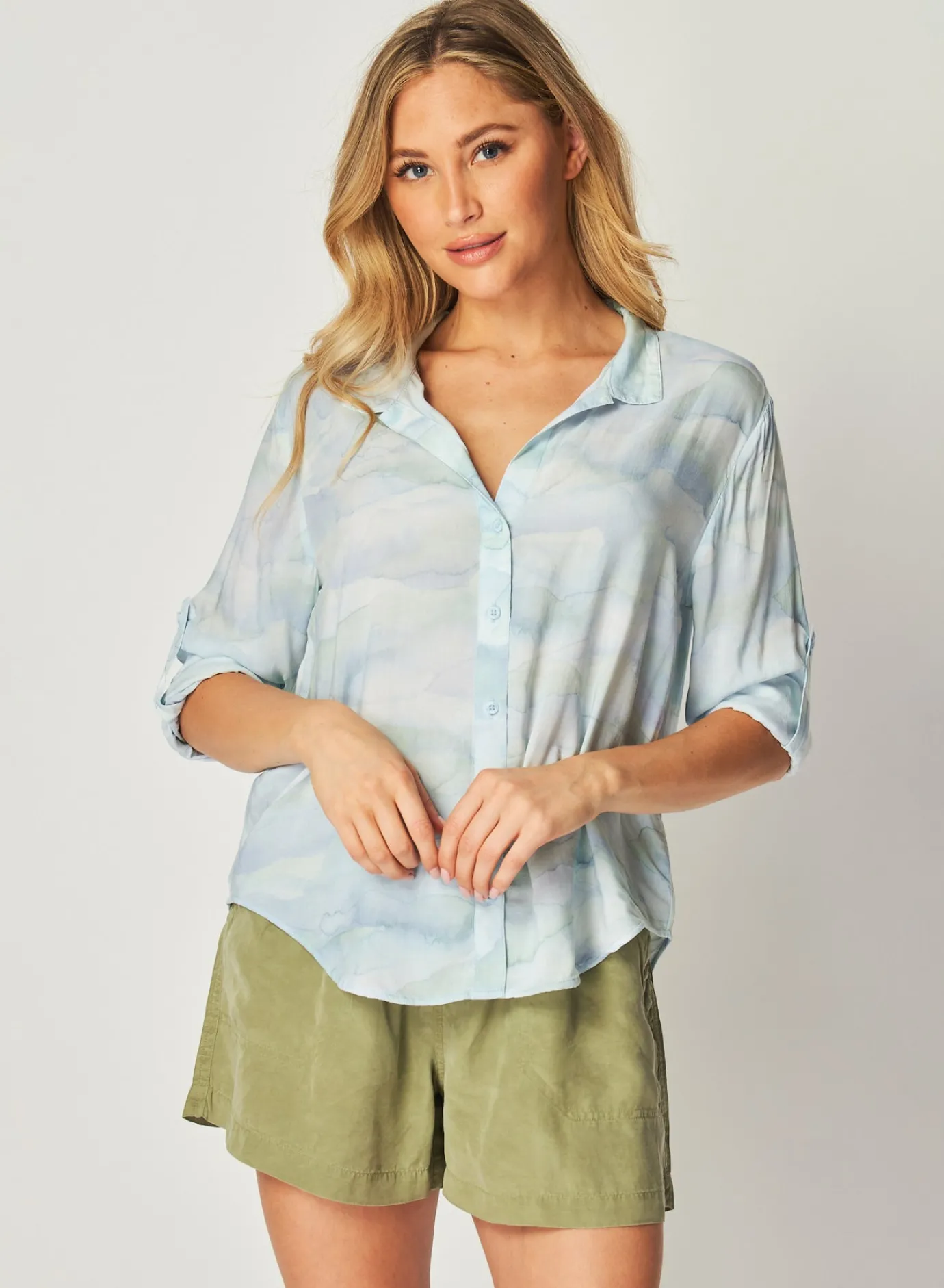 Bella Dahl Capri Button Down Shirt - Waves Camo Print- Button Down