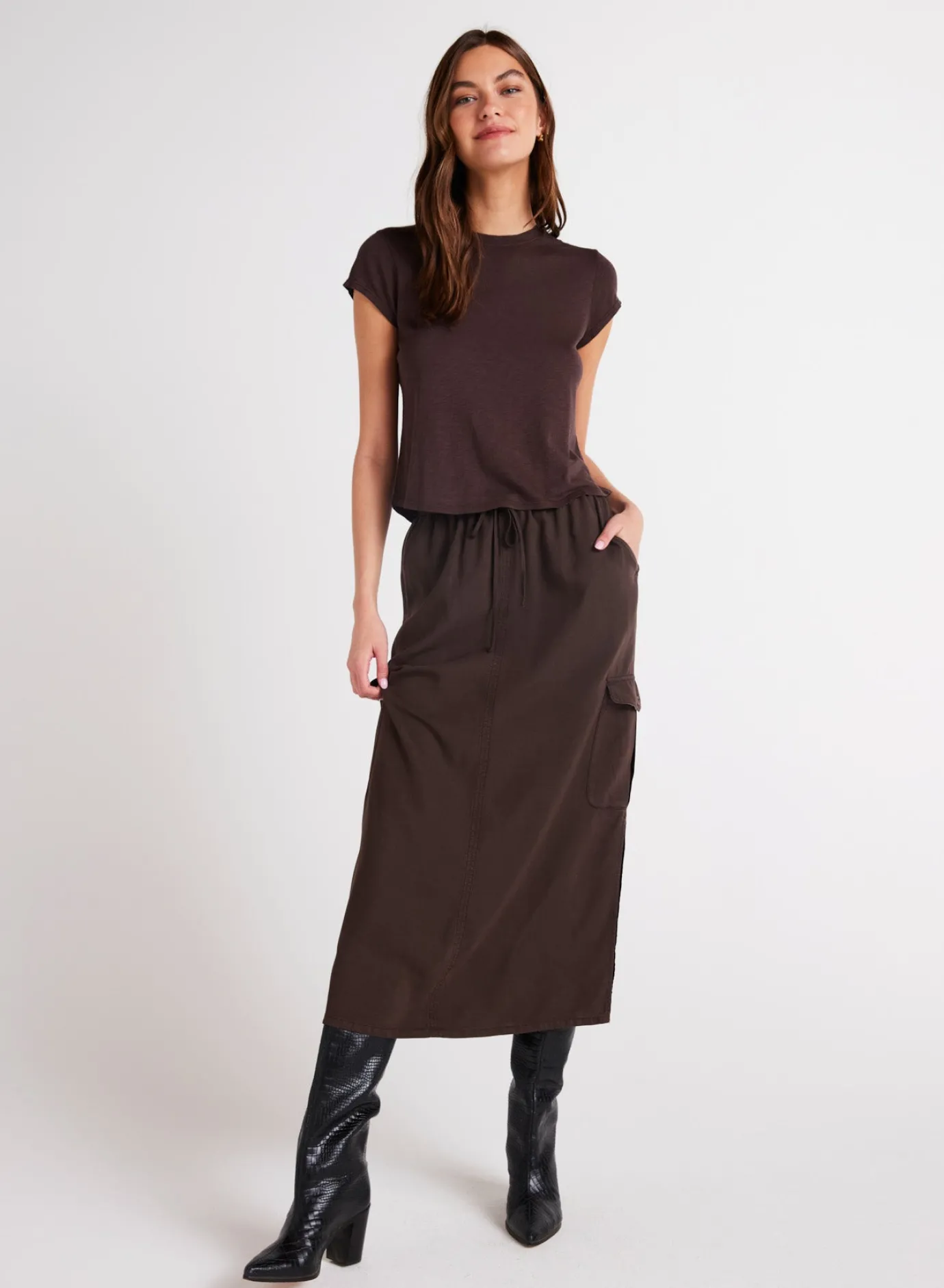Bella Dahl Cargo Midi Skirt - Chestnut Brown- Skirts