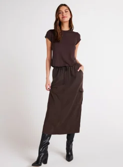 Bella Dahl Cargo Midi Skirt - Chestnut Brown- Essentials Bottoms
