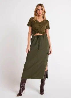 Bella Dahl Cargo Midi Skirt - Italian Herb- Essentials Bottoms