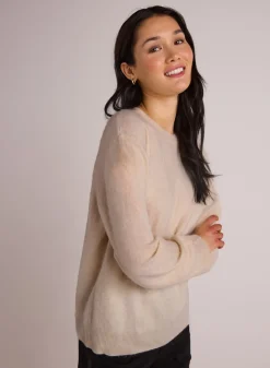 Bella Dahl Cashmere  Fuzzy Crew Neck - Rich Ivory- Sweaters