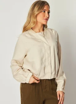 Bella Dahl Chloe Clean Bomber Jacket - Soft Pearl- Outerwear