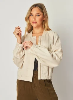 Bella Dahl Chloe Clean Bomber Jacket - Soft Pearl- Outerwear