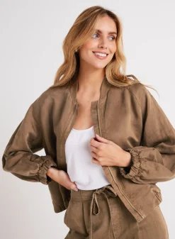 Bella Dahl Chloe Clean Bomber Jacket - Topaz Brown- Outerwear