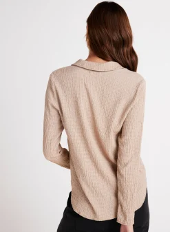 Bella Dahl Clean Button Front Shirt - Light Oak- Long Sleeve