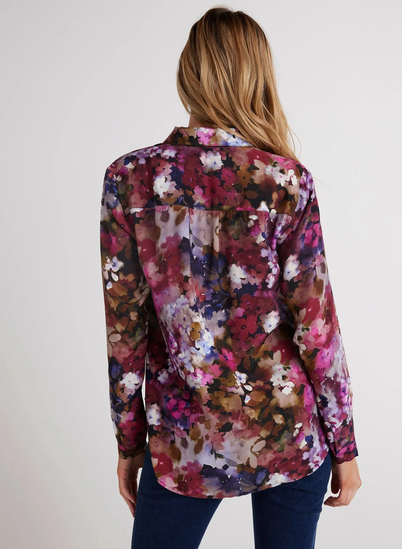 Bella Dahl Clean Front Hipster Shirt - Twilight Fleur Print- Button Down